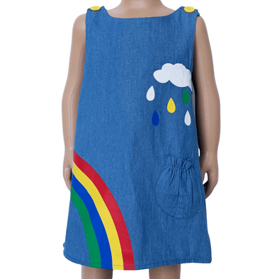 AL Limited Girls Blue Chambray Rainbow Coverall Dress - Lil FashionAva 