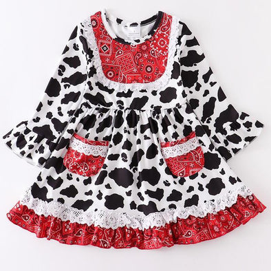 AL Limited Girls Boutique Cowgirl Cow print Lace Bandana Rodeo Party Dress - Lil FashionAva 