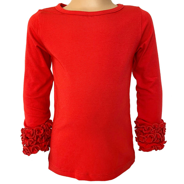 AnnLoren Baby Big Girls Boutique Long Sleeve Red Ruffle Layering T-shirt - Lil FashionAva 