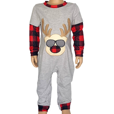 AnnLoren Baby Boys Unisex Holiday Christmas Reindeer Plaid Cotton Romper - Lil FashionAva 