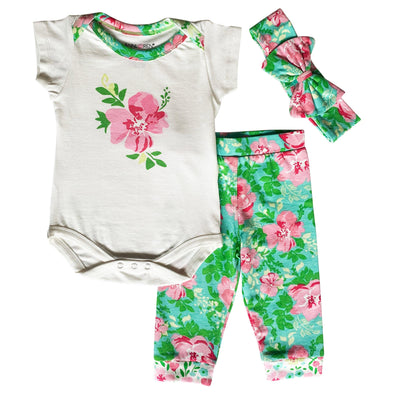 AnnLoren Baby Girls Layette Floral Onesie Pants Headband 3pc Gift Set Clothing - Lil FashionAva 