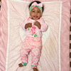 AnnLoren Baby Girls Layette Pink Arabesque Floral Onesie Pants Headband 3pc Gift Set - Lil FashionAva 