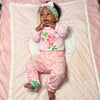AnnLoren Baby Girls Layette Pink Arabesque Floral Onesie Pants Headband 3pc Gift Set - Lil FashionAva 