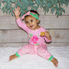 AnnLoren Baby Girls Layette Pink Arabesque Floral Onesie Pants Headband 3pc Gift Set - Lil FashionAva 