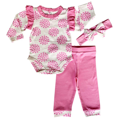 AnnLoren Baby Girls Layette Pink Polka Dot Onesie Pants Headband 3pc Gift Set Clothing - Lil FashionAva 