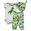 AnnLoren Baby Layette Boys Dinosaur Onesie Pants Cap 3pc Gift Set - Lil FashionAva 
