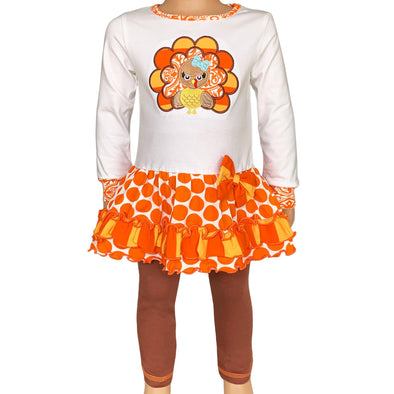 AnnLoren Big Little Girls Autumn Turkey Tunic & Leggings Holiday Thanksgiving Clothes - Lil FashionAva 