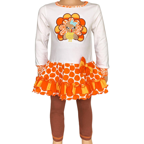 AnnLoren Big Little Girls Autumn Turkey Tunic & Leggings Holiday Thanksgiving Clothes - Lil FashionAva 