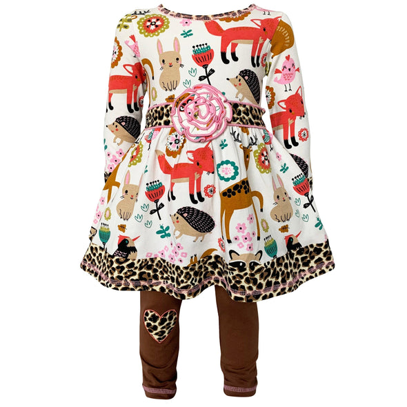 AnnLoren Big Little Girls Boutique Fall Forest Fox and Friends Dress & Leggings - Lil FashionAva 