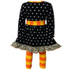 AnnLoren Girls Autumn Black Polka Dot Orange Pumpkin Dress & Leggings Outfit - Lil FashionAva 