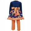 AnnLoren Girls Boutique Blue Butterfly Floral Dress Orange Polka Dot Legging Set - Lil FashionAva 