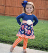 AnnLoren Girls Boutique Blue Butterfly Floral Dress Orange Polka Dot Legging Set - Lil FashionAva 