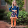 AnnLoren Girls Boutique Blue Butterfly Floral Dress Orange Polka Dot Legging Set - Lil FashionAva 