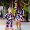 AnnLoren Girls Boutique Blue Butterfly Floral Dress Orange Polka Dot Legging Set - Lil FashionAva 