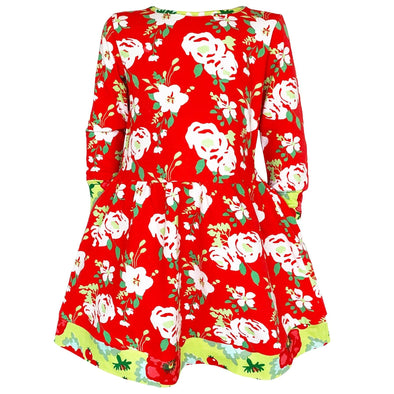 AnnLoren Girls Boutique Christmas Floral Long Sleeve Cotton Party Dress - Lil FashionAva 