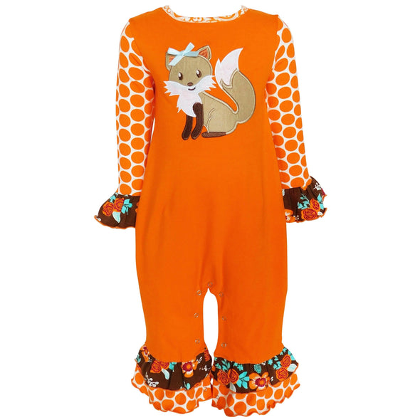 AnnLoren Girls Fall Fox Baby Toddler Romper Autumn Orange Jumpsuit - Lil FashionAva 