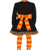 AnnLoren Girls' Halloween Orange Pumpkin Polka Dot Dress & Leggings Outfit - Lil FashionAva 