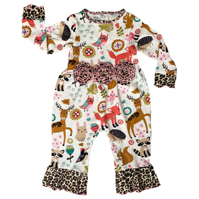 AnnLoren Girls Long Sleeve Forest Animal Friends Baby Toddler Romper - Lil FashionAva 