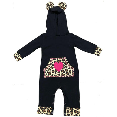 AnnLoren Girls Long Sleeve Leopard Heart Baby Toddler Romper Hoodie One Piece - Lil FashionAva 