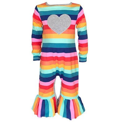 AnnLoren Girls Long Sleeve Rainbow Hearts Baby Toddler Romper One Piece - Lil FashionAva 