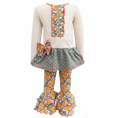 AnnLoren Girls Vintage Floral Polka Dots Tunic & Ruffle Pant Clothing Set - Lil FashionAva 