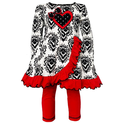 AnnLoren Girls Winter Damask Valentine's Heart Holiday Dress Tunic & Leggings Set - Lil FashionAva 