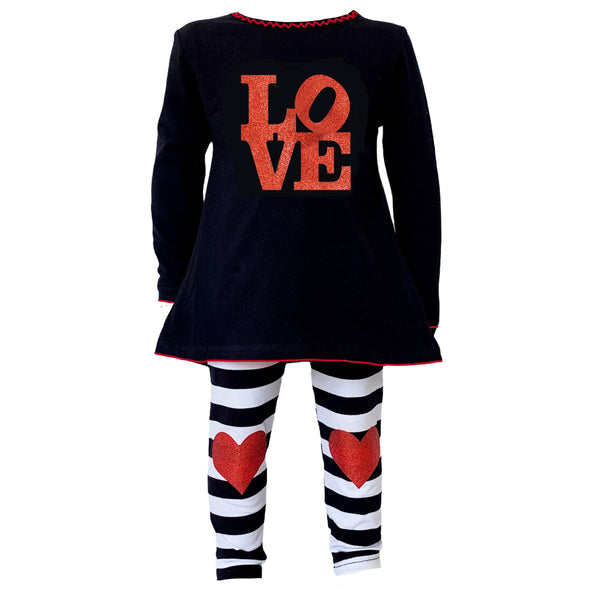 AnnLoren Girls Winter LOVE Heart Holiday Dress Tunic & Leggings Set Outfit - Lil FashionAva 