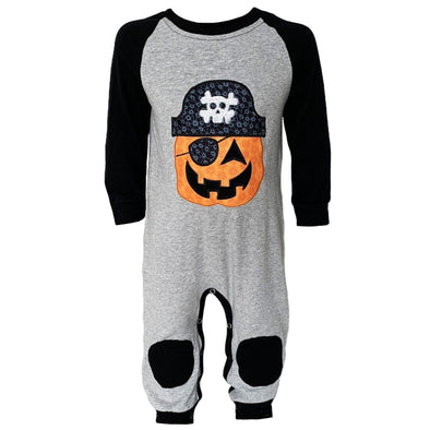 AnnLoren Halloween Pirate Jack O Lantern Long Sleeve Baby Toddler Boys Romper - Lil FashionAva 