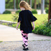 AnnLoren Little & Big Girls 3/4 Angel Sleeve Black Cotton Knit Ruffle Shirt - Lil FashionAva 