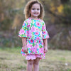 AnnLoren Little & Big Girls 3/4 Angel Sleeve Pink Green Big Floral Cotton Knit Ruffle Shirt - Lil FashionAva 