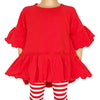 AnnLoren Little & Big Girls 3/4 Angel Sleeve Red Cotton Knit Ruffle Shirt - Lil FashionAva 