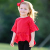 AnnLoren Little & Big Girls 3/4 Angel Sleeve Red Cotton Knit Ruffle Shirt - Lil FashionAva 