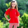 AnnLoren Little & Big Girls 3/4 Angel Sleeve Red Cotton Knit Ruffle Shirt - Lil FashionAva 