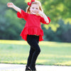 AnnLoren Little & Big Girls 3/4 Angel Sleeve Red Cotton Knit Ruffle Shirt - Lil FashionAva 