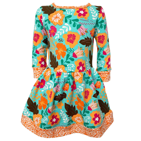 AnnLoren Little & Big Girls Boutique Autumn Leaves Floral Cotton Long Sleeve Dress - Lil FashionAva 