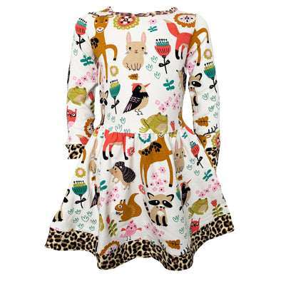 AnnLoren Little & Big Girls Long Sleeve Boutique Forest Friends Fall Dress - Lil FashionAva 