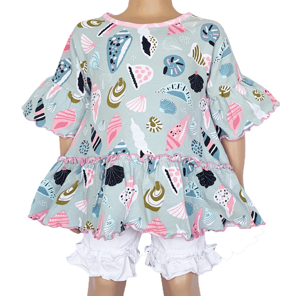 AnnLoren Little & Big Girls Seashell  3/4 Angel Sleeve Cotton Knit Shirt - Lil FashionAva 