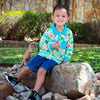 AnnLoren Toddler & Big Boys Long Sleeve Polo Shirt with Pocket Dinosaur Print - Lil FashionAva 