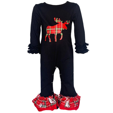 Baby Girls Christmas Plaid Reindeer Holiday Cotton Romper AL Limited - Lil FashionAva 