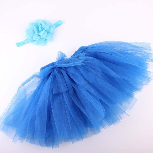 Baby Tutu With Flower Headband | 6-12M | Blue Baby Tutu | 2Pcs Set