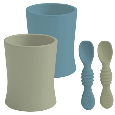 Sage & Blue - 4oz Baby Training Cups With Training Spoons - Lil FashionAva 